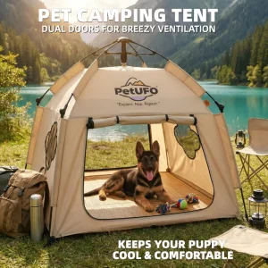 Instant Pop-Up Pet Tent Waterproof - Mesh Dog & Cat Camping Shelter for Indoor Outdoor Use with Ground Stakes (Floorless)